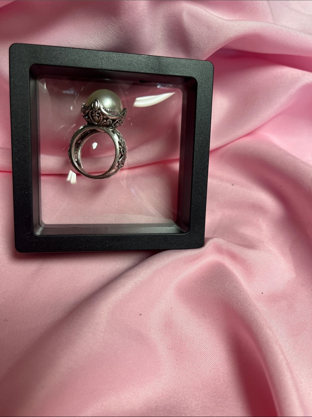 Ornate Silver Ring with Pearl Accent - najure brand statement piece